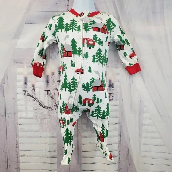 6-9 Month Infant Forest Theme White and Green Footed Christmas Onesies - Picture 5 of 8